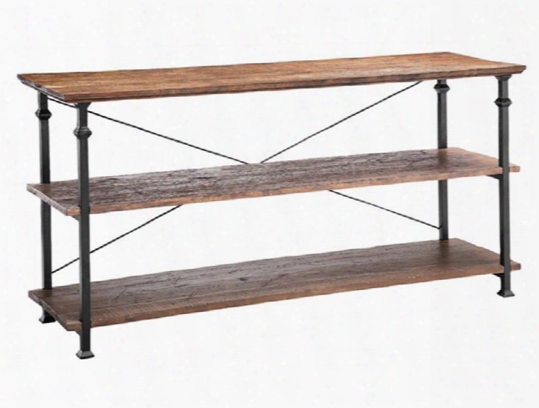 57251 Poplar Estates Metal Console Table With Warm Wood Finish Pared With Square Tube Iron Frame Offers A Fresh Rustic Modern Loft