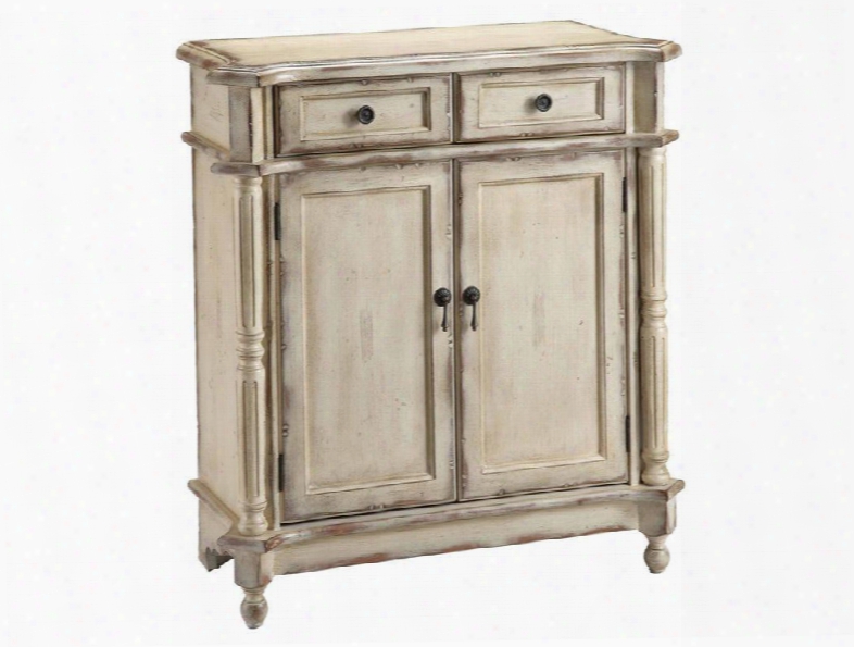 57270 Heidi Chest With Vintage Creamy Tan Finish Two Doors Two Drawers And Turned Column Post