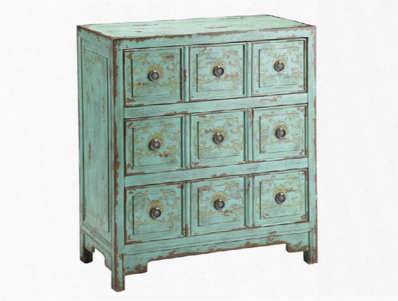 57295 Nna 3 Drawer Chet With Hand Painted Vintage Green Apothecary