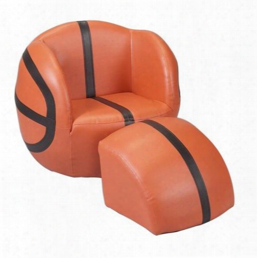 6730 Child's Upholstered Basketball Sports Chair And Ottoman With Wooden Base Construction And "milky-soft" Leather-like