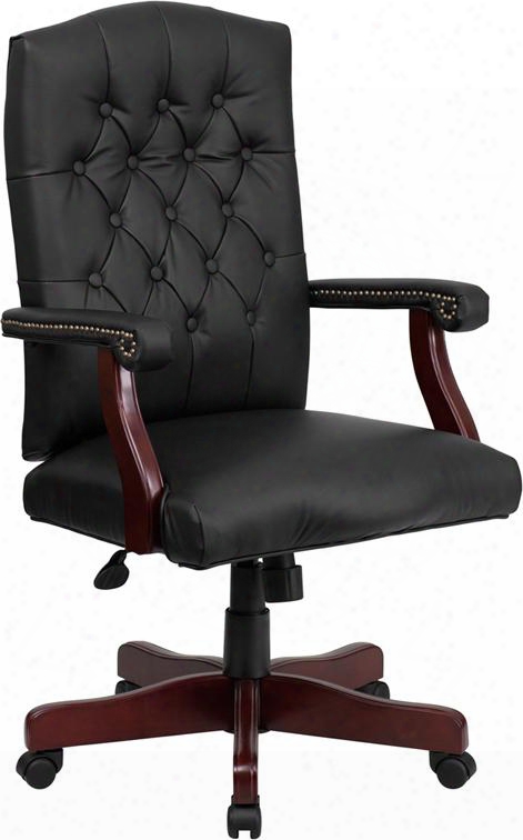 801l-lf0005-bk-lea-gg Martha Washington Black Leather Executive Swivel