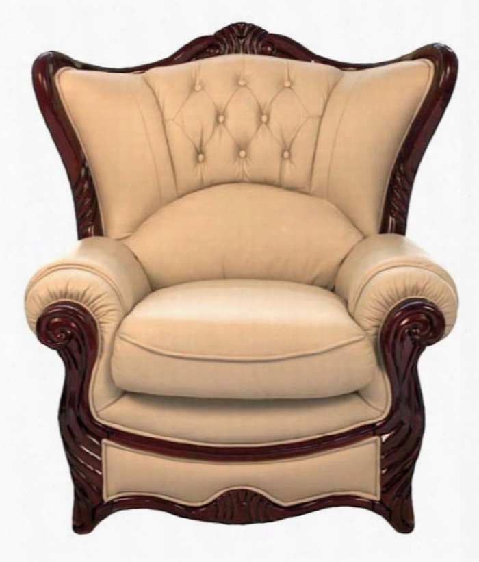 988ivoryc Traditional Style Chair With Mahogany Wood Finish Hand Carved Wooden Frames And Genuine Italian Leather In