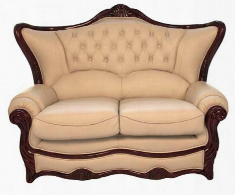 988ivoryl Traditional Style Loveseat With Mahogany Wood Finish Hand Carved Wooden Frames And Genuine Italian Leather In