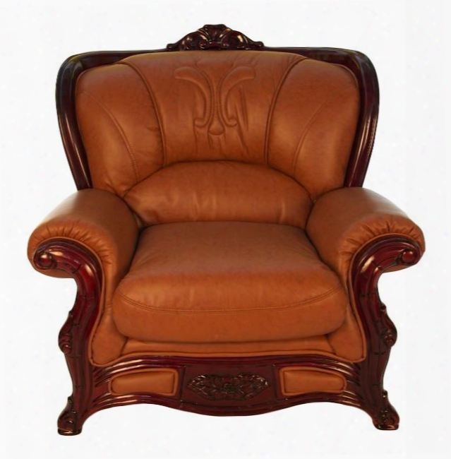 989brownc Traditional Style Chair With Mahogany Wood Finish Hand Carved Wooden Frames And Genuine Italian Leather In Light