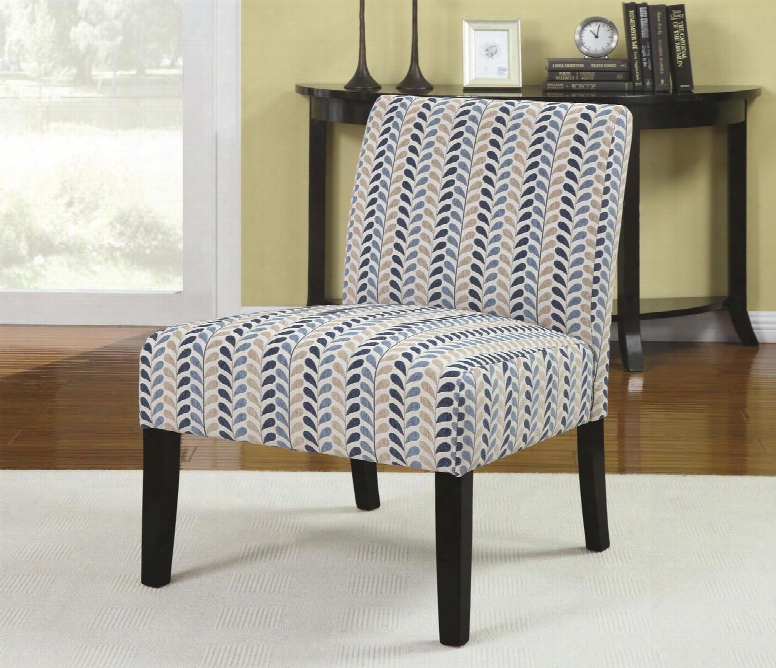 Accent Seating Collection 902059 22.75" Armless Accent Chair With Tight Seat Cushion Long Tapered Legs And Fabric Upholstery In Blue And Beige