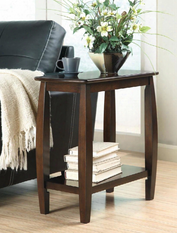 Accent Tables 900994 23.5" Chairside Table With Bottom Shelf And Tapered Bowed Legs In Cappuccino