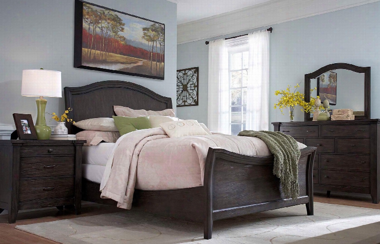 Attic Retreat Collection 4 Piece Bedroom Set With King Size Sleigh Bed + 1 Nightstand + Dresser + Mirror: Weathered