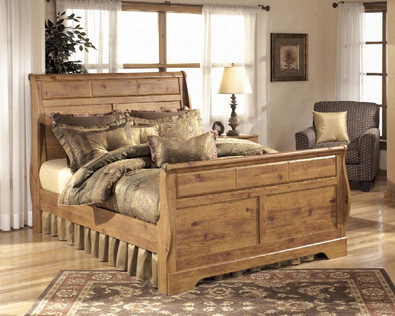 Bittersweet B219-76/78/97 King Size Sleigh Bed With Raised Panels And Replicated Pine Grain In Light