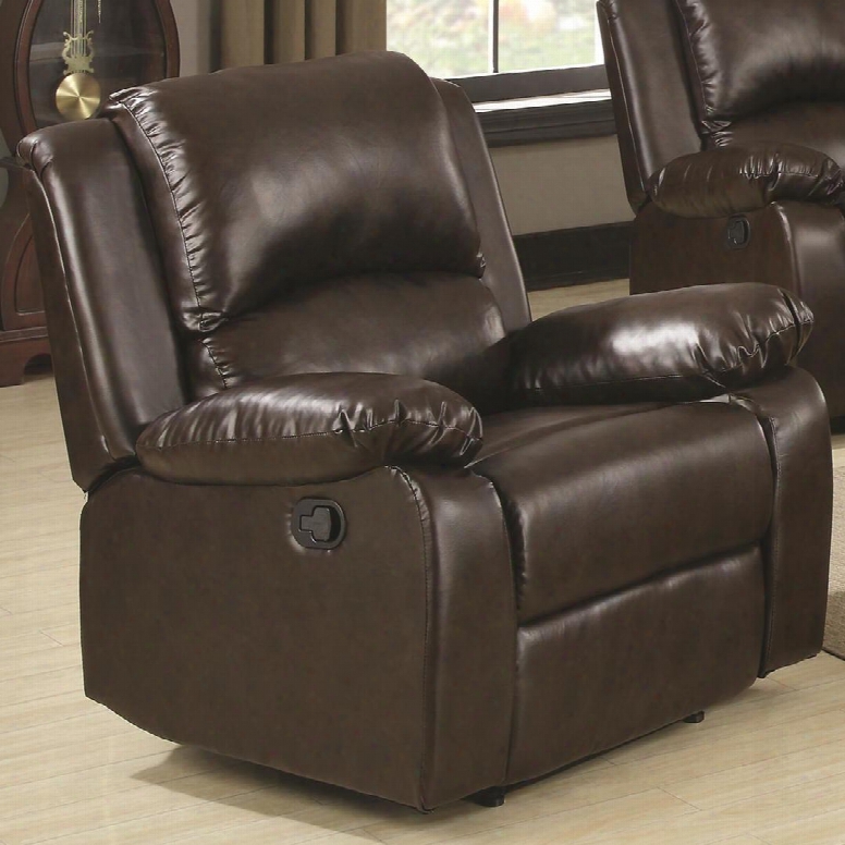 Boston Collection 600973 38" Swivel Recliner With Pillow Top Arms High Density Foam Seat Kiln Dried Hardwood Frame And Leatherette Upholstery In Brown