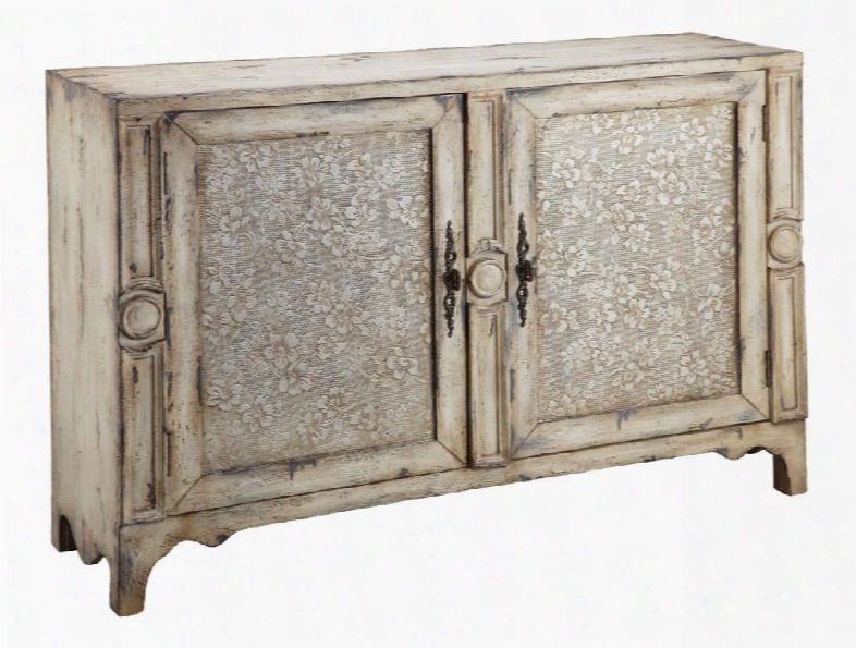 Brooke 12071 48" Cabinet With Two Doors With Textured Floral Facings In A Hand-painted Aged Cream