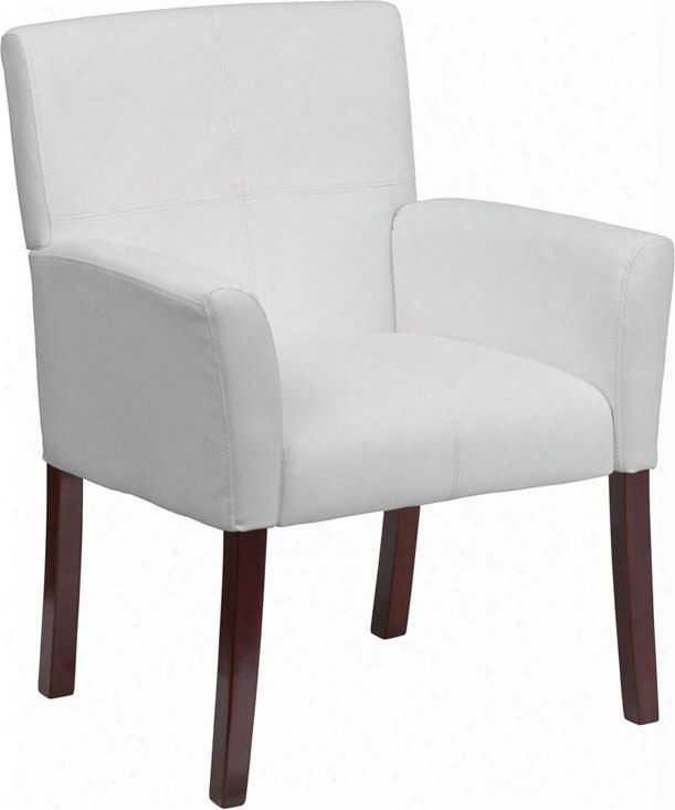 Bt-353-wh-gg White Leather Executive Side Chair Or Reception Chair With Mahogany