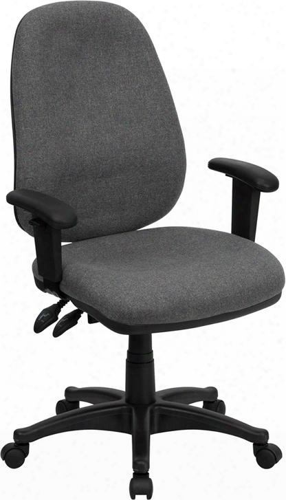 Bt-661-gr-gg 25.5" Executive Chair With Swivel Seat Pneumatic Seat Height Adjustment Heavy Duty Nylon Base Dual Wheel Casters And Fabric Upholstery In Grey