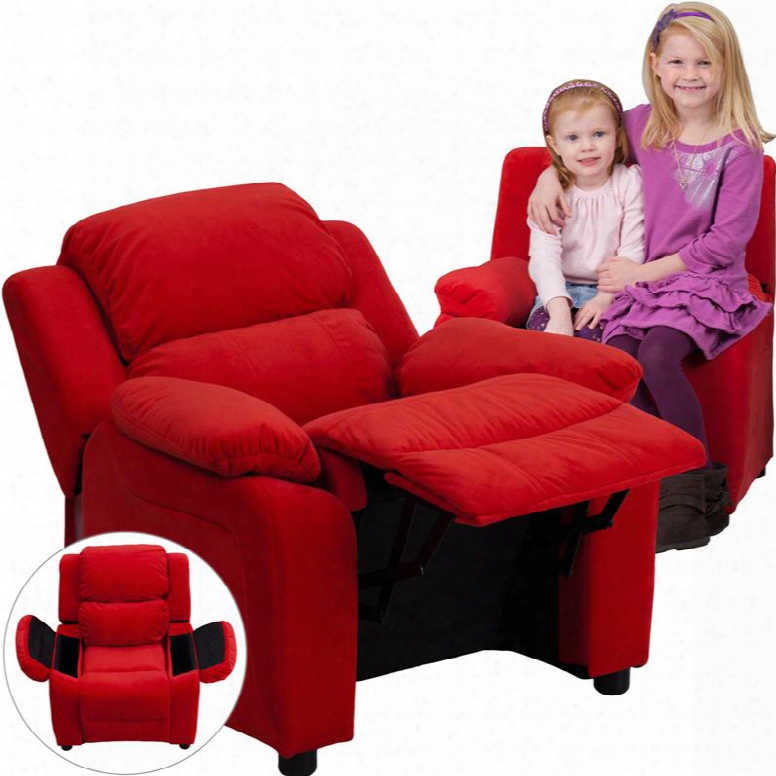 Bt-7985-kid-mic-red-gg Deluxe Heavily Padded Contemporary Red Microfiber Kids Recliner With Storage