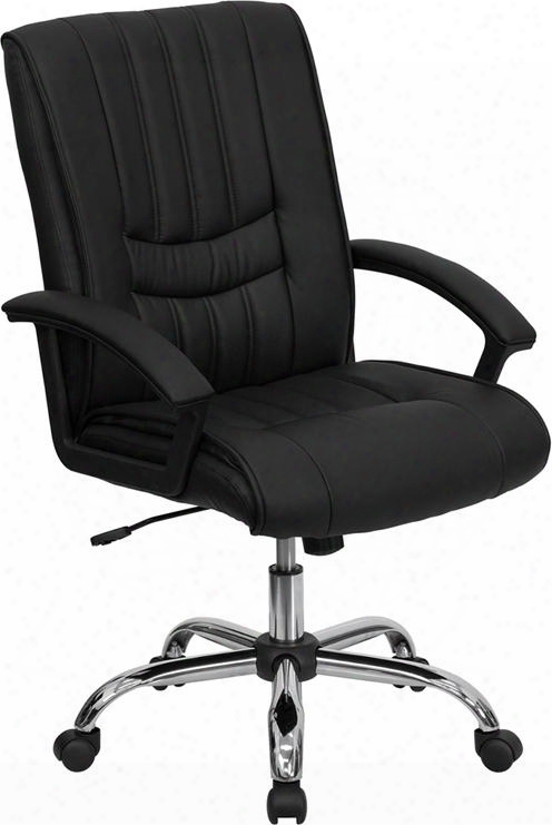 Bt-9076-bk-gg 25.25" Manager's Chair With Pneumatic Seat Height Adjustment Tilt Lock Mechanism Swivel Seat Heavy Duty Chrome Base And Leathersoft Upholstery