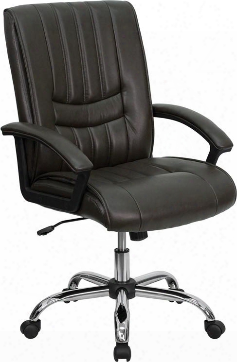 Bt-9076-brn-gg 25.25" Manager's Chair With Pneumatic Seat Height Adjustment Tilt Lock Mechanism Swivel Seat Heavy Duty Chrome Base And Leathersoft