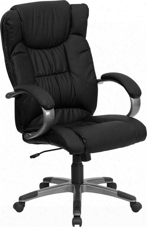 Bt-9088-bk-gg 31" Executive Chair With Pneumatic Seat Height Adjustment Dual Wheel Casters Swivels 360 Degrees Titanium Nylon Base And Leathersoft