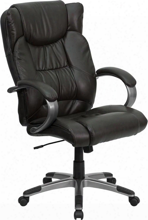 Bt-9088-brn-gg 31" Executive Chair With Pneumatic Seat Height Adjustment Dual Wheel Casters Swivels 360 Degrees Titanium Nylon Base And Leathersoft