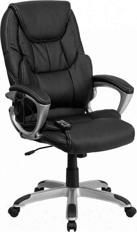 Bt-9806hp-2-gg High Back Massaging Black Leather Exeutive Office Chair With Silver