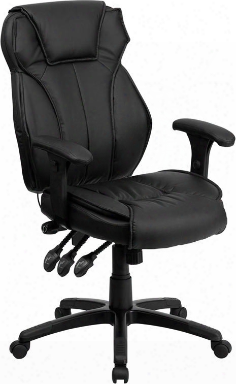 Bt-9835h-gg High Back Black Leather Executive Office Chair With Triple Paddle