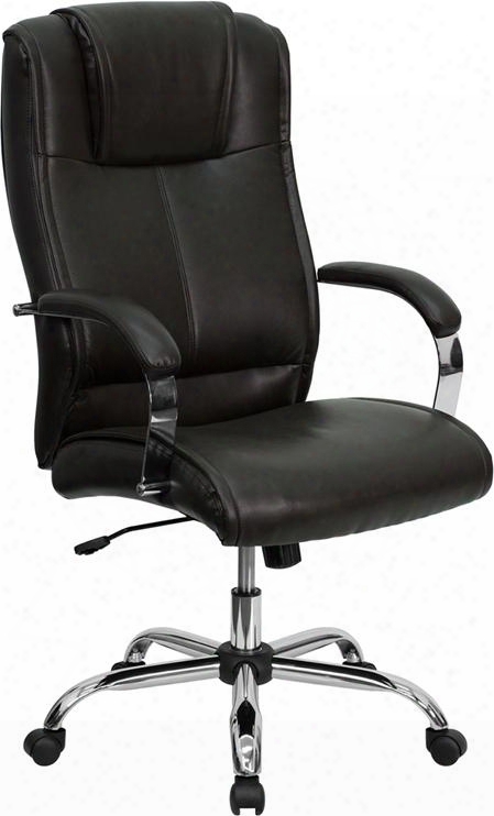 Bt Ssries Bt-9080-brn-gg 44.50" - 48.50" High Back Executive Office Chair With Built-in Lumbar Support In Brown