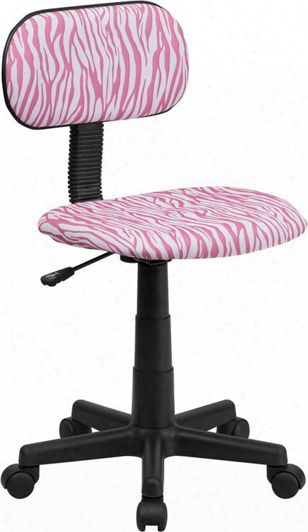 Bt-z-pk-gg 20" Student Task Chair With Pneumatic Seat Height Adjustment Swivel Seat Nylon Base Accordion Back Cover And Printed Fabric Upholstery In Pink