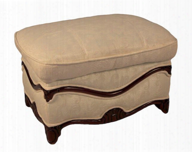 C048702wh Traditional Style Ottoman With Hand Carved Solid Wood Base And White Fabric