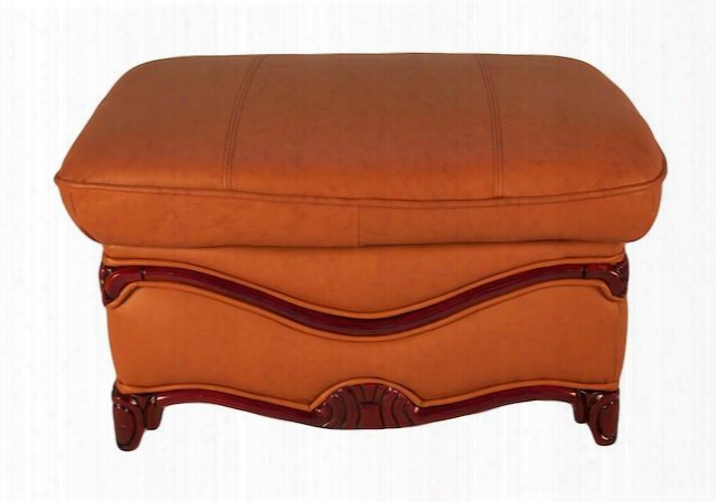 C048brownd Traditional Syle Ottoman Witj Hand Carved Solid Wood Base And Genuine Leather Upholstery In Light