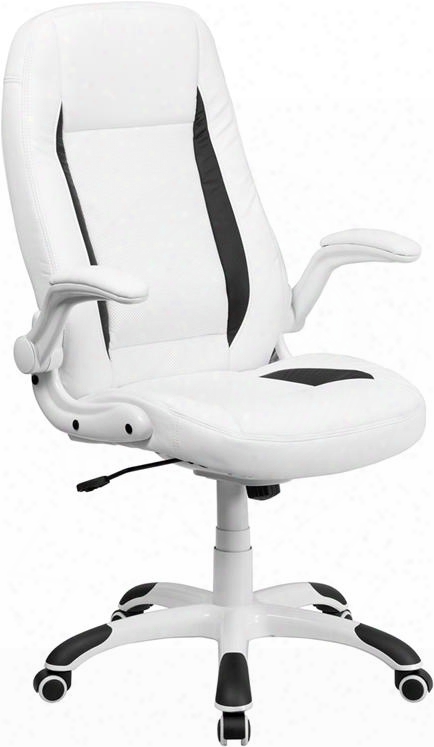 Ch-cx0176h06-wh-gg High Back White Leather Executive Office Chair With Flip-up