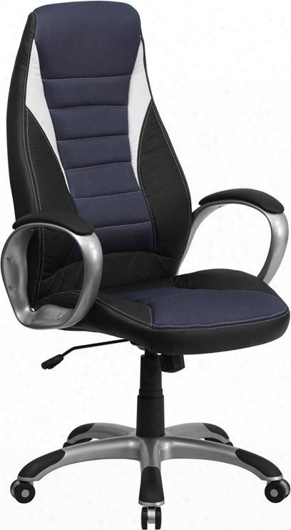 Ch-cx0243h-sat-gg High Back Black Vinyl Executive Office Chair With Blue Mesh