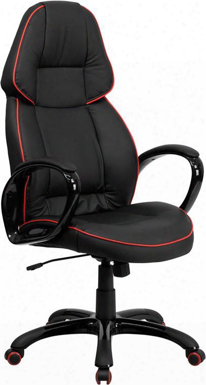 Ch-cx0248h01-ven-gg High Back Black Vinyl Executive Office Chair With Red Pipeline