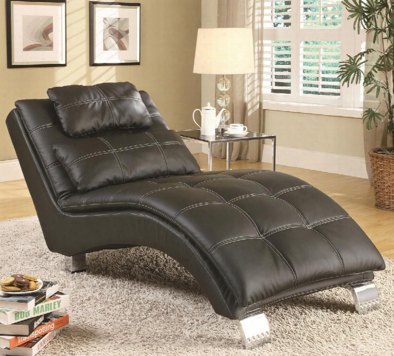 Dilleston 550075 30.5" Chaise With Pillow Top Design Sinuous Spring High Density Foam Kiln Dried Hardwood Frame And Leatherette Upholstery In Black