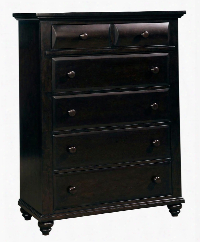 Farnsworth 4856-240 40" Wide 5-drawer Chest With Felt Lined Top Drawer Turned Legs And Lacquer-coated Woden Knobs In Inky Black