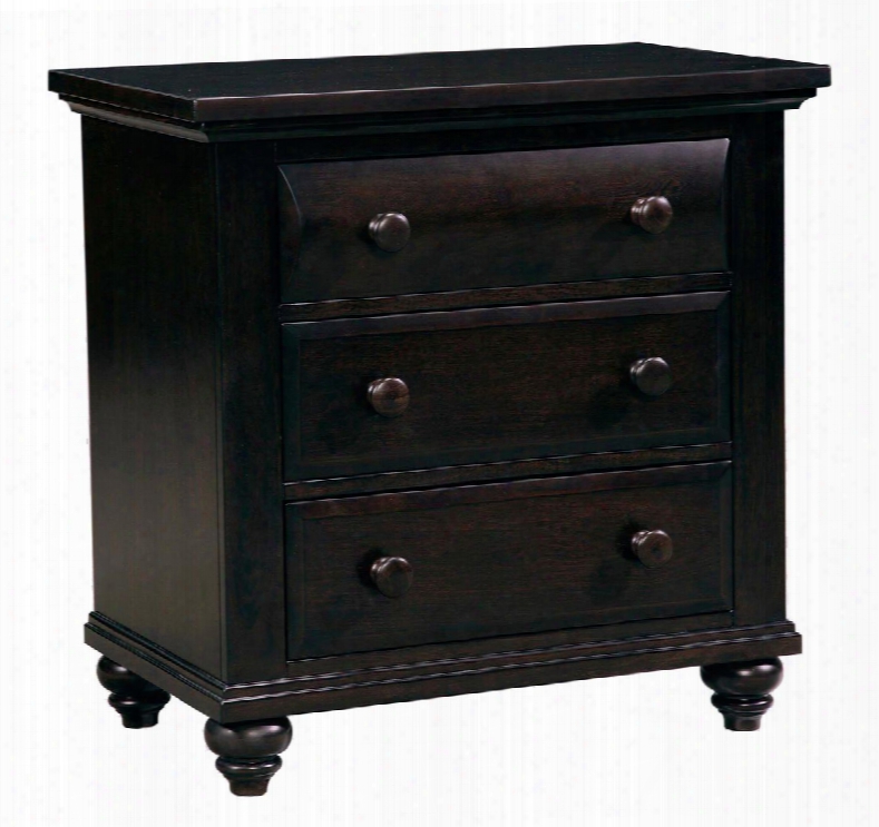 Farnsworth 4856-293 30" 3-drawer Nightstand With Felt Lined Top Drawer Round Wooden Knobs And Metal Glides With Ball Bearings In Inky Black