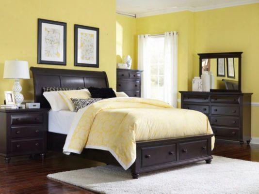 Farnsworth Collection 6 Piece Bedroom Set With Queen Size Sleigh Storage Bed + 2 Nightstands + Dresser + Drawer Chest + Mirror: