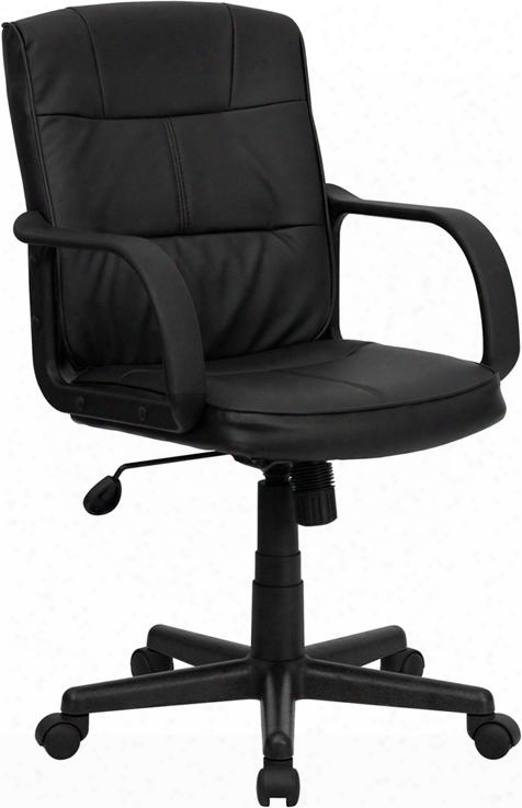 Go-228s-bk-lea-gg Mid-back Black Leather Office Chair With Nylon