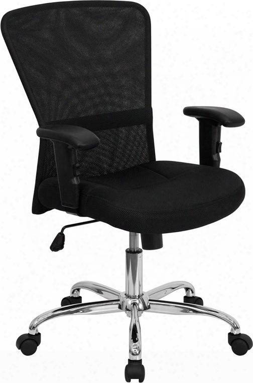 Go-5307b-gg Mid-back Black Mesh Contemporary Computer Chair With Adjustable Arms And Chrome