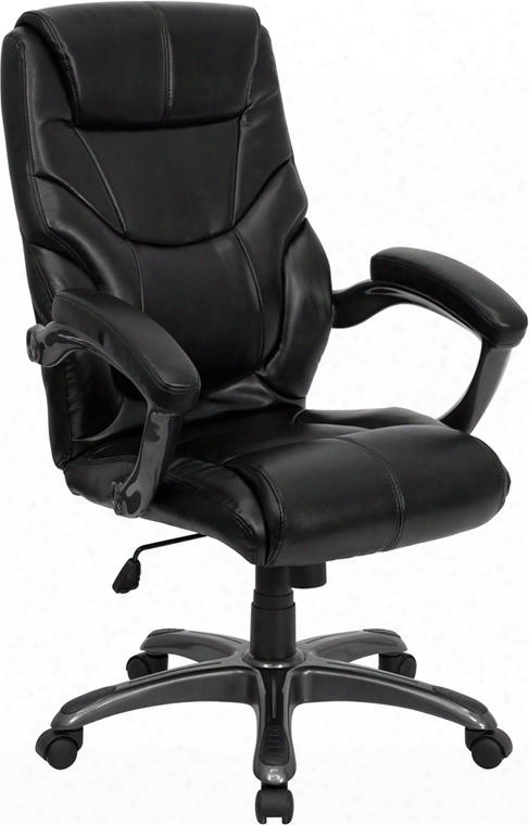 Go-724h-bk-lea-gg High Back Black Leather Overstuffed Executive Office