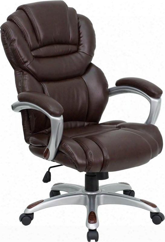 Go-901-bn-gg High Back Brown Leather Executive Office Chair With Leather Padded Loop