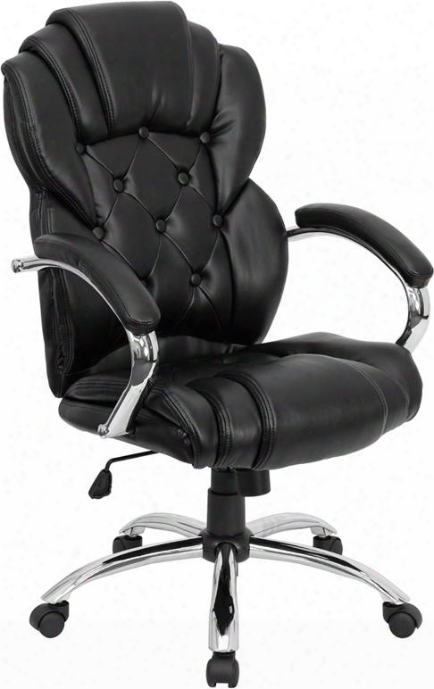 Go-908a-bk-gg High Back Transitional Style Black Leather Executive Office