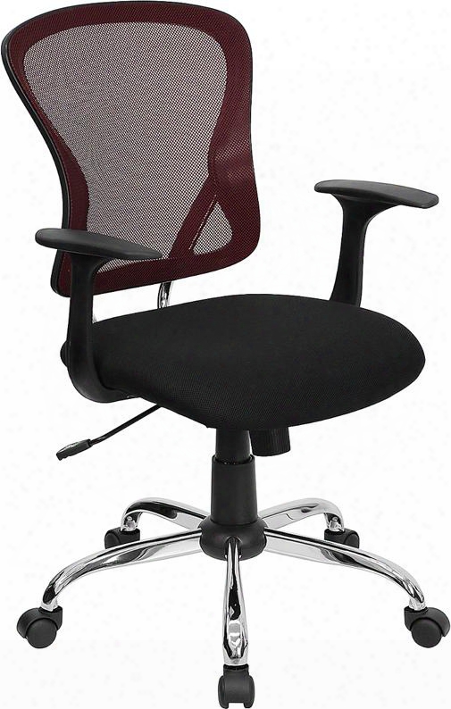 H-8369f-bg-gg Mid-back Burgundy Mesh Office Chair With Black Fabric Seat And Chrome Finished