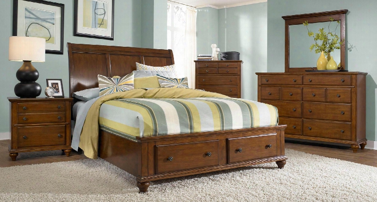 Hayden Place Collection 4 Piece Bedroom Set With California King Size Sleigh Storage Bed + 1 Nightstands + Dresser+  Mirror: Light