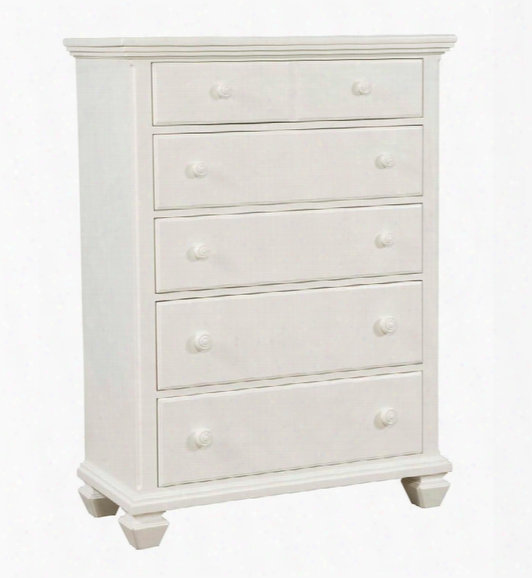 Mirren Harbor 4024-240 40" Wide 5-drawer Chest With Felt Lined T Op Drawer Cedar-lined Bottom Drawerss And Square Turned Feet In White