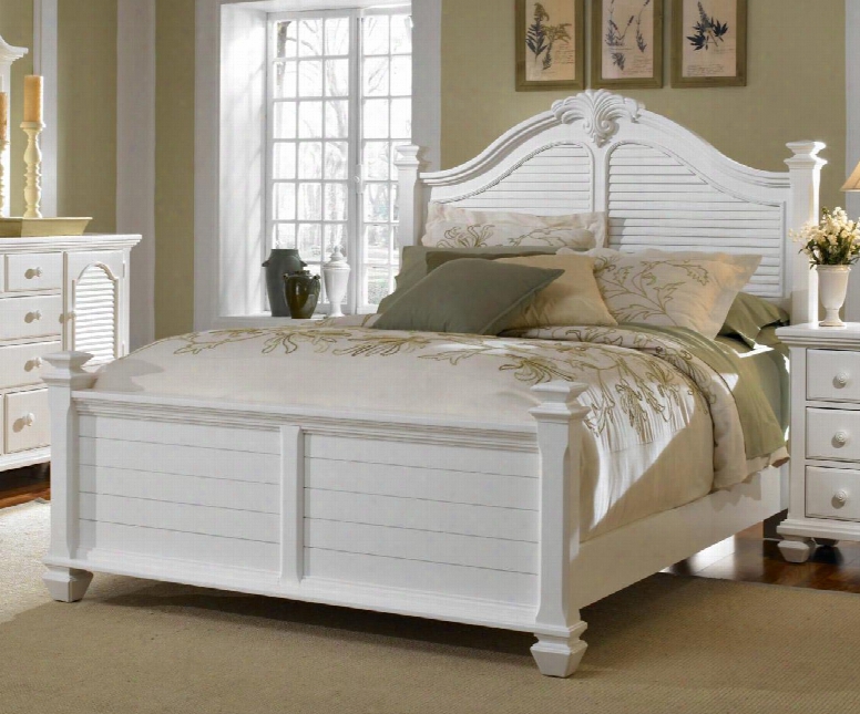 Mirren Harbor 4024-258/-259/-450 King Poster Bed With Ornate Scroll Details Louvered Panels Squared Post And Molding Details In White