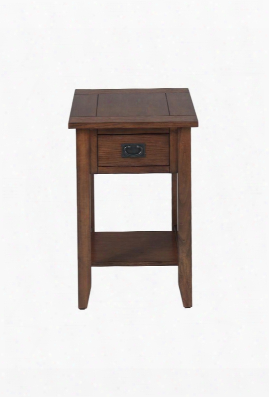 Mission Oak Collection 1032-7 16" Chairside Table With Picture Framed Top And Black Mission Hardware In Mission