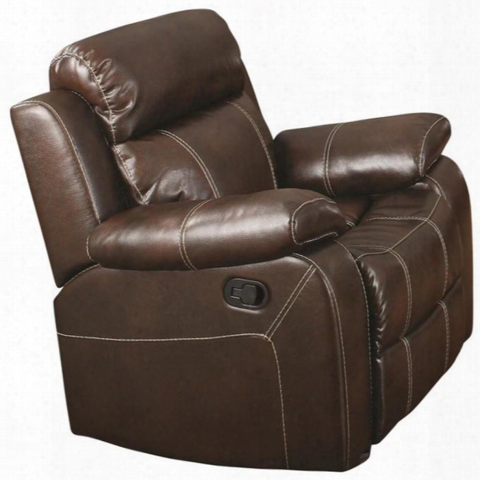 Myleene 603023 40" Glider Recliner With Stitched Detailing Pillow Top Arms And Bonded Leather Upholstery In Coffee