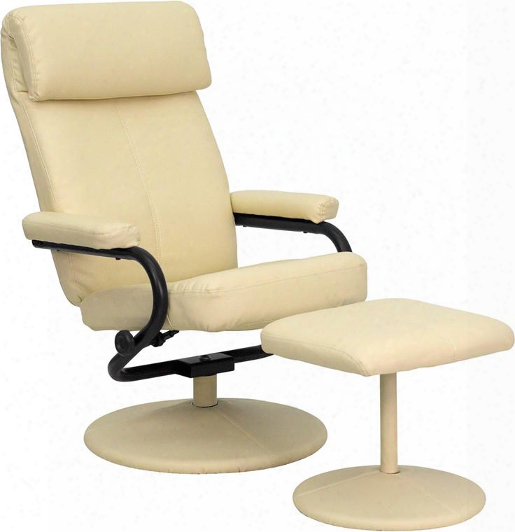 Palomino Collection Bt-7863-cream-gg 26.5" Recliner And Ottoman With Pillow Top Headrest Knob Adjusting Recliner Swivel Seat And Leathersoft Upholstery In