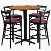 HDBF1039-GG 24' Round Natural Laminate Table Set with Ladder Back Metal Bar Stool and Burgundy Vinyl Seat Seats