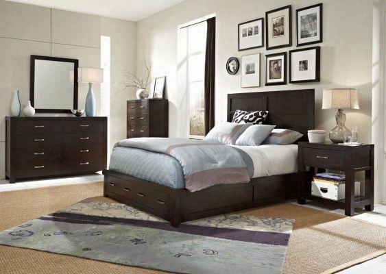 Primo Vista Collection 4 Piece Bedroom Set With California King Size Panel Storage Bed + 1 Nightstands + Dresser + Mirror: