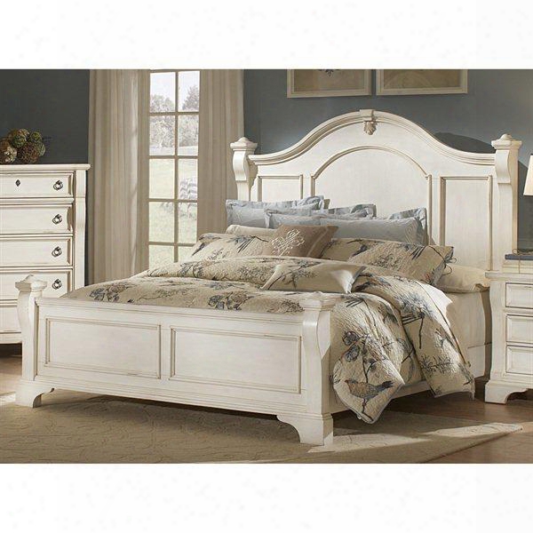 2910-66pos Heirloom Antique White King Poster Bed In Antique White With Rub Through Highlights Rasping And Worm Hole