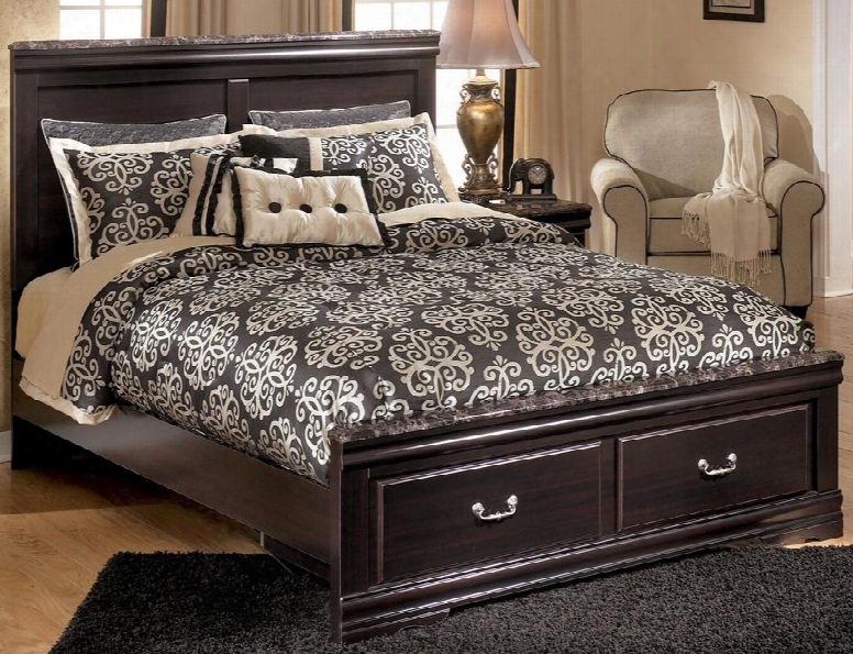 B17954s5795b10013 Esmarelda Accumulation Queen Size Storage Bed With Deeply Shaped Louie Philippe Style M Ouldings And Replicated Mahogany Grain In Dark